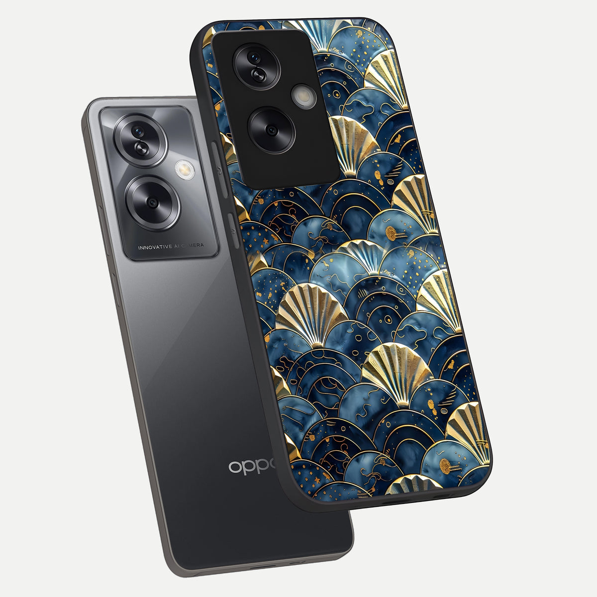  Golden Wave Luxe phone case For Oppo A79 showing premium glass back cover with detailed artwork