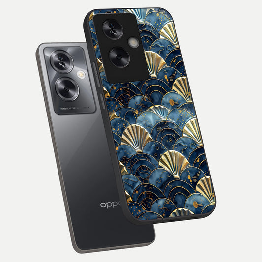  Golden Wave Luxe phone case For Oppo A79 showing premium glass back cover with detailed artwork