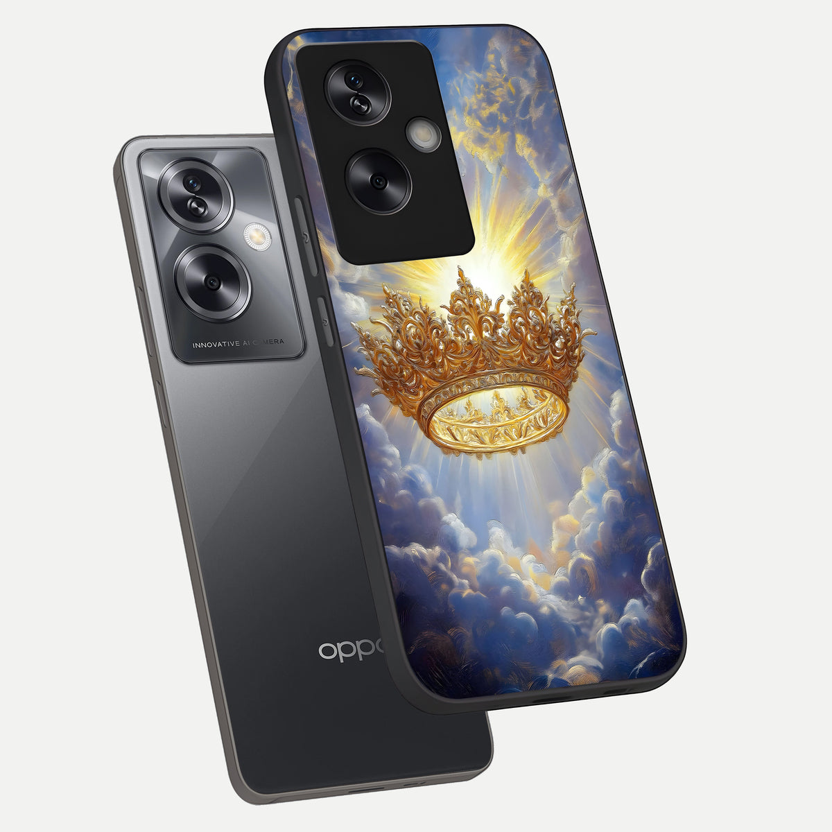  Heavenly Crown Light phone case For Oppo A79 showing premium glass back cover with detailed artwork