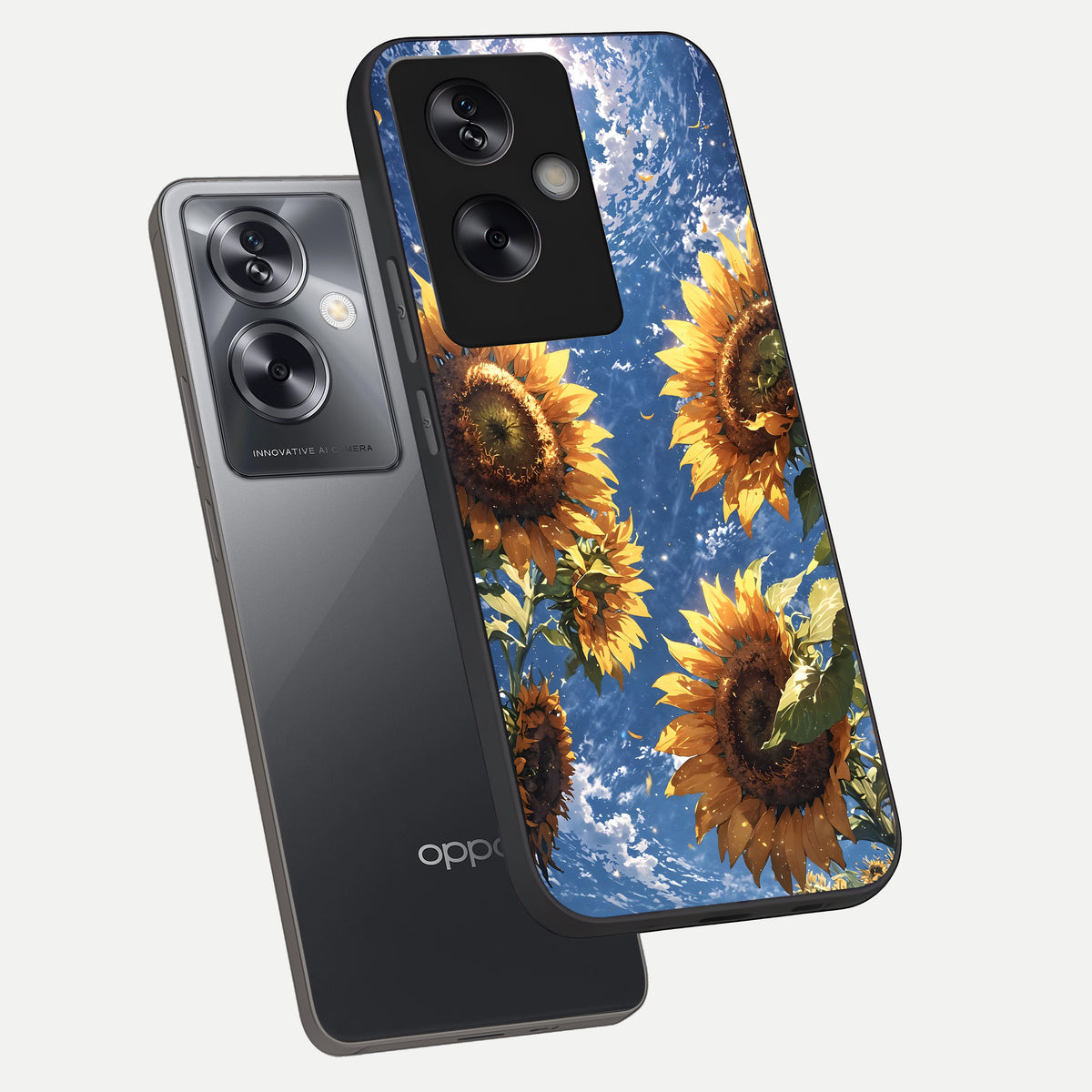  Heavenly Sunflower Rise phone case For Oppo A79 showing premium glass back cover with detailed artwork