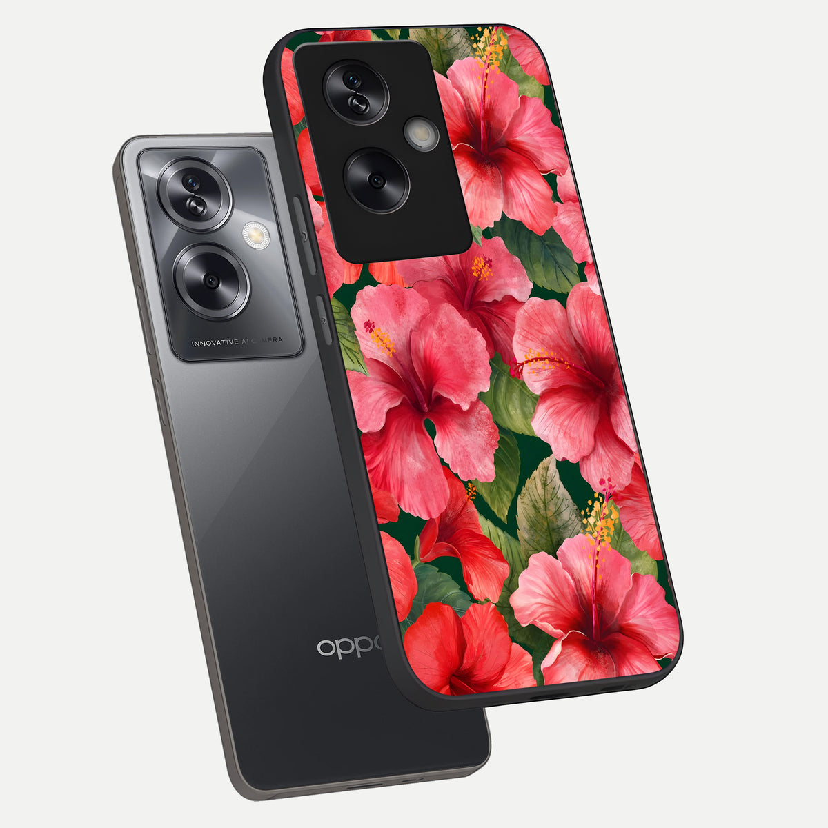  Hibiscus Pattern phone case For Oppo A79 showing premium glass back cover with detailed artwork