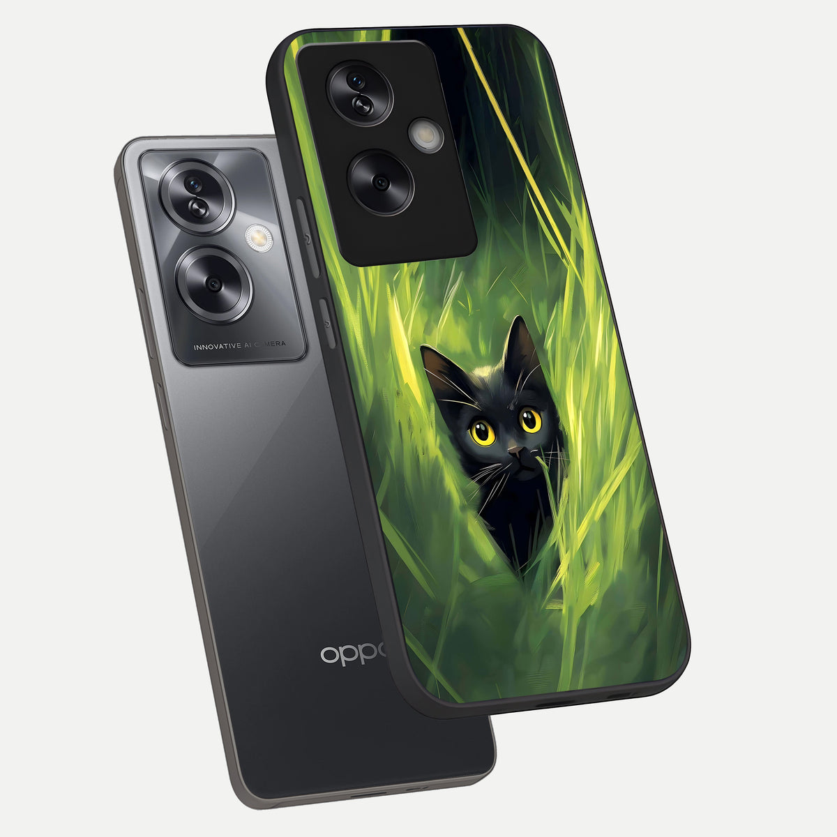  Hidden Cat Whisper phone case For Oppo A79 showing premium glass back cover with detailed artwork