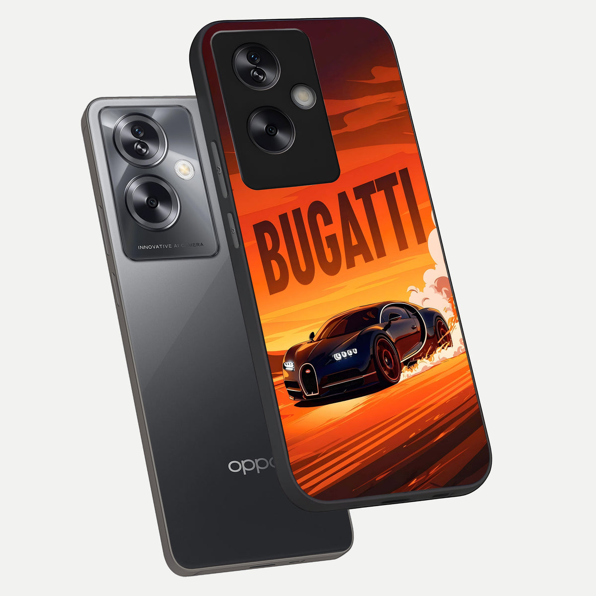  Inferno Bugatti Storm phone case For Oppo A79 showing premium glass back cover with detailed artwork