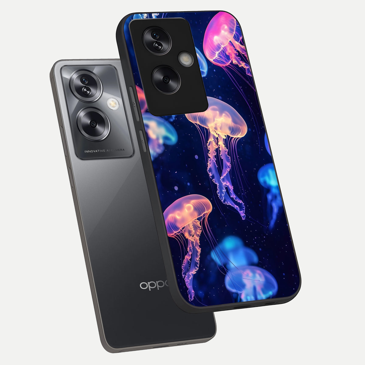  Jellyfish Pattern phone case For Oppo A79 showing premium glass back cover with detailed artwork