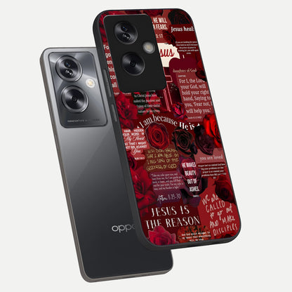  Jesus Love Heals phone case For Oppo A79 showing premium glass back cover with detailed artwork