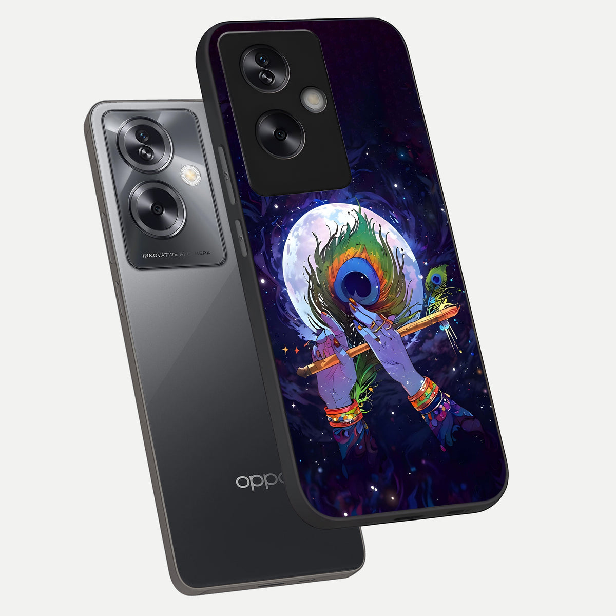  Krishna Hands Art phone case For Oppo A79 showing premium glass back cover with detailed artwork
