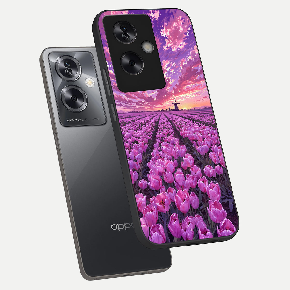  Lavender Dream Skies phone case For Oppo A79 showing premium glass back cover with detailed artwork