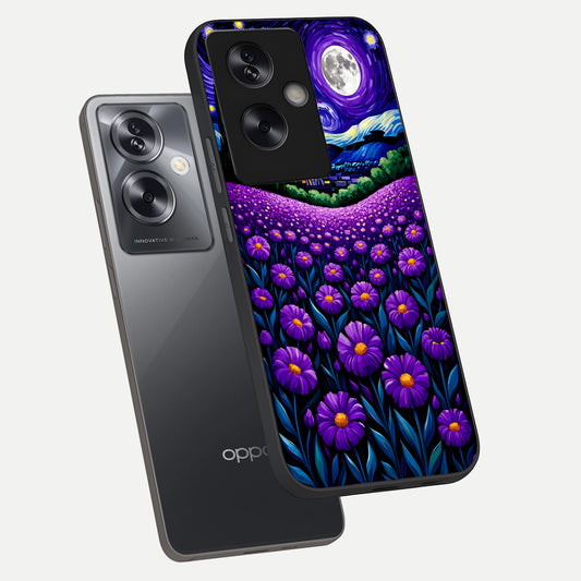  Lavender Moon Field phone case For Oppo A79 showing premium glass back cover with detailed artwork