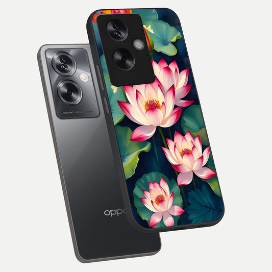  Lotus Dream Serenity phone case For Oppo A79 showing premium glass back cover with detailed artwork