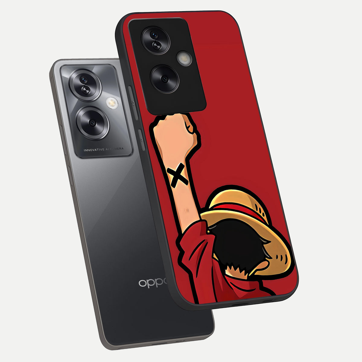  Luffy X Spirit phone case For Oppo A79 showing premium glass back cover with detailed artwork