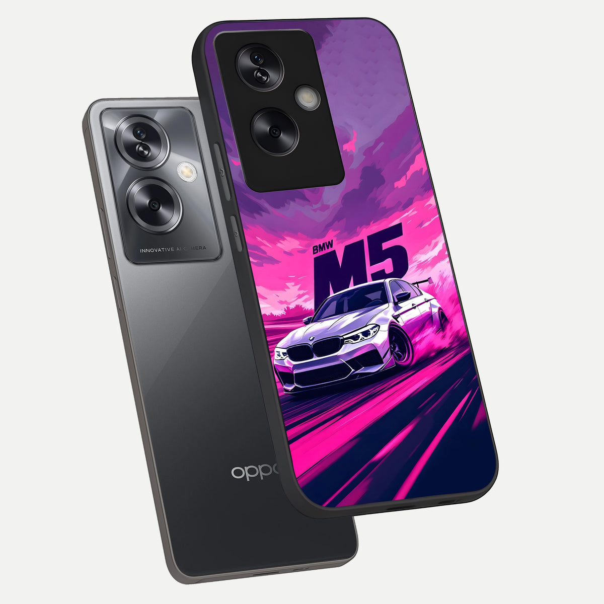  MS Neon Car phone case For Oppo A79 showing premium glass back cover with detailed artwork