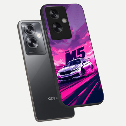  MS Neon Car phone case For Oppo A79 showing premium glass back cover with detailed artwork