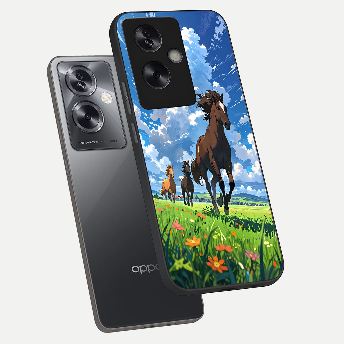  Majestic Horses Galloping phone case For Oppo A79 showing premium glass back cover with detailed artwork