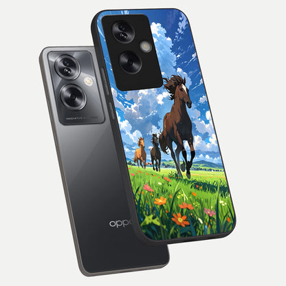  Majestic Horses Galloping phone case For Oppo A79 showing premium glass back cover with detailed artwork