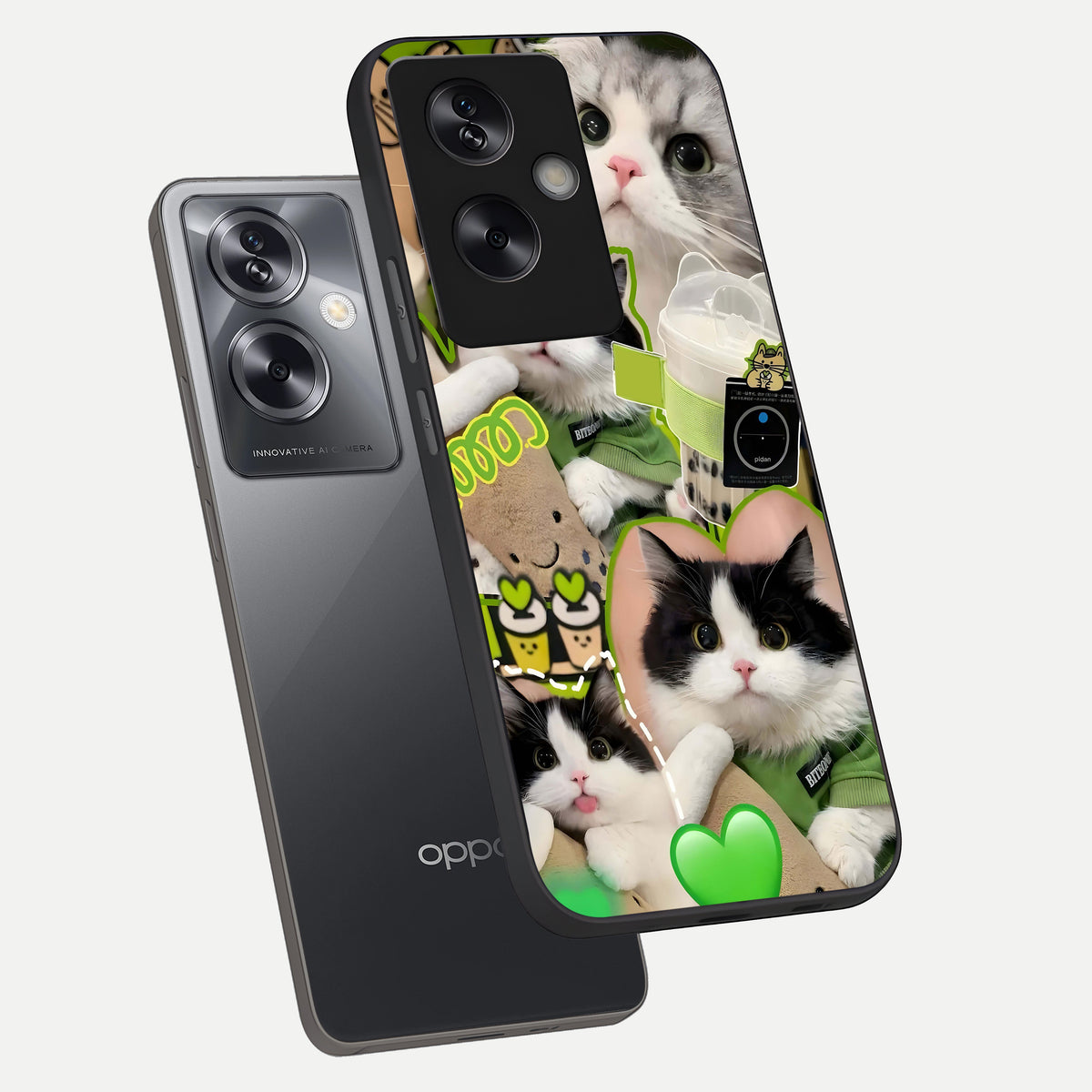  Matcha Cats Mood phone case For Oppo A79 showing premium glass back cover with detailed artwork