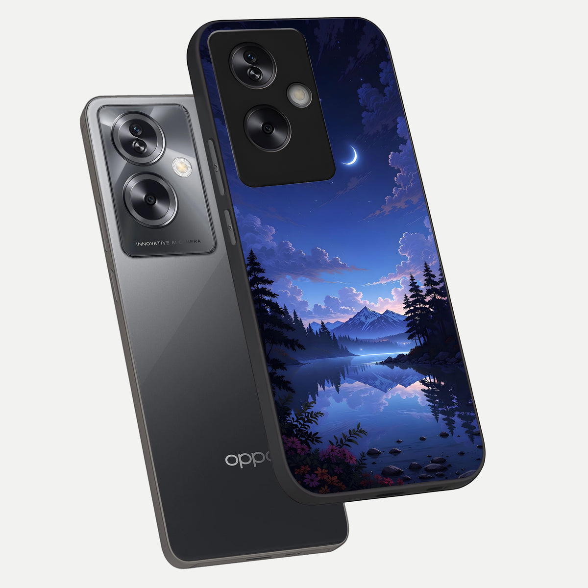  Midnight Lake Peace phone case For Oppo A79 showing premium glass back cover with detailed artwork