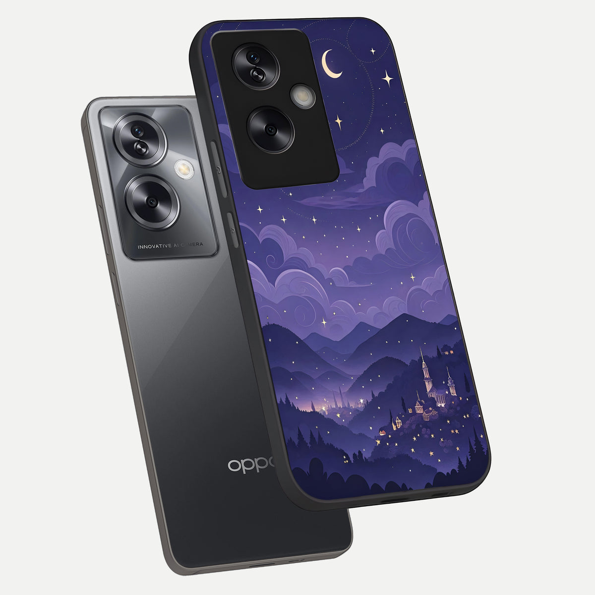  Minimal Night View phone case For Oppo A79 showing premium glass back cover with detailed artwork