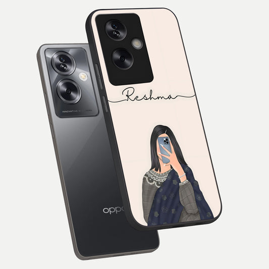  Mirror Mood Muse With Custom Name phone case For Oppo A79 showing premium glass back cover with detailed artwork