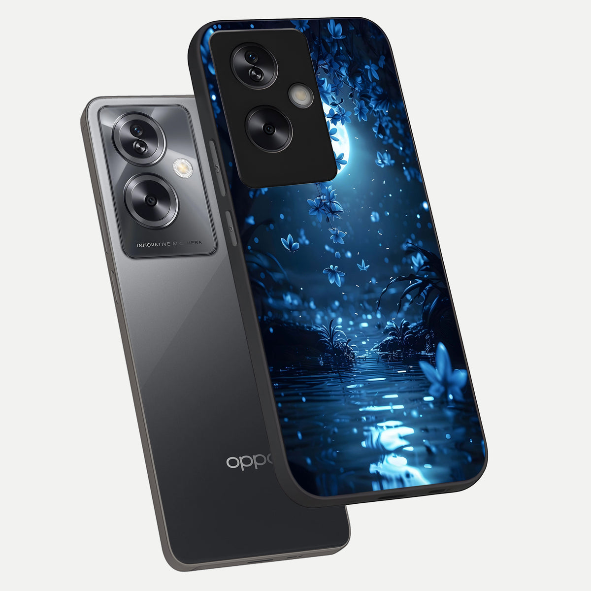  Moonlight Petal Dream phone case For Oppo A79 showing premium glass back cover with detailed artwork