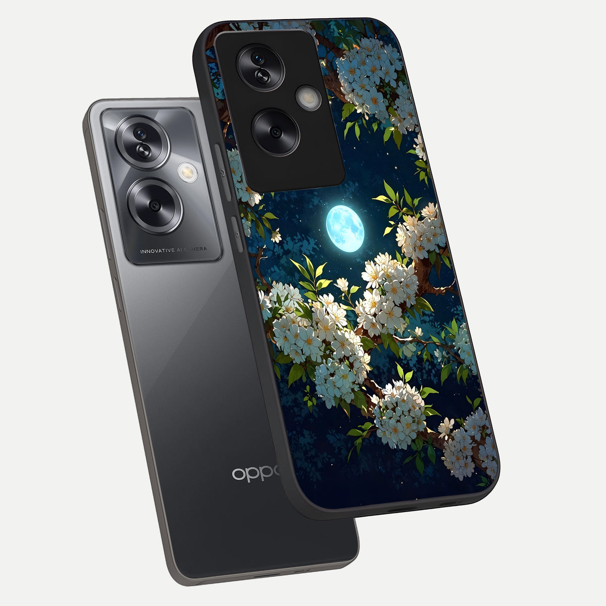  Moonlit Blossom Dream phone case For Oppo A79 showing premium glass back cover with detailed artwork