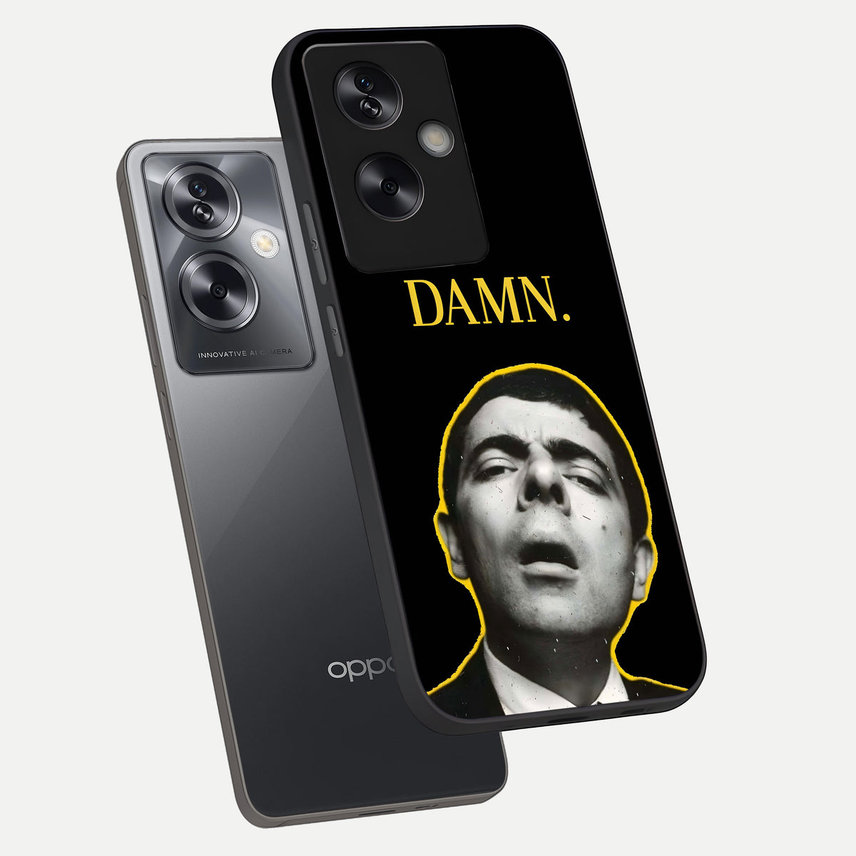  Mr Bean Damn phone case For Oppo A79 showing premium glass back cover with detailed artwork