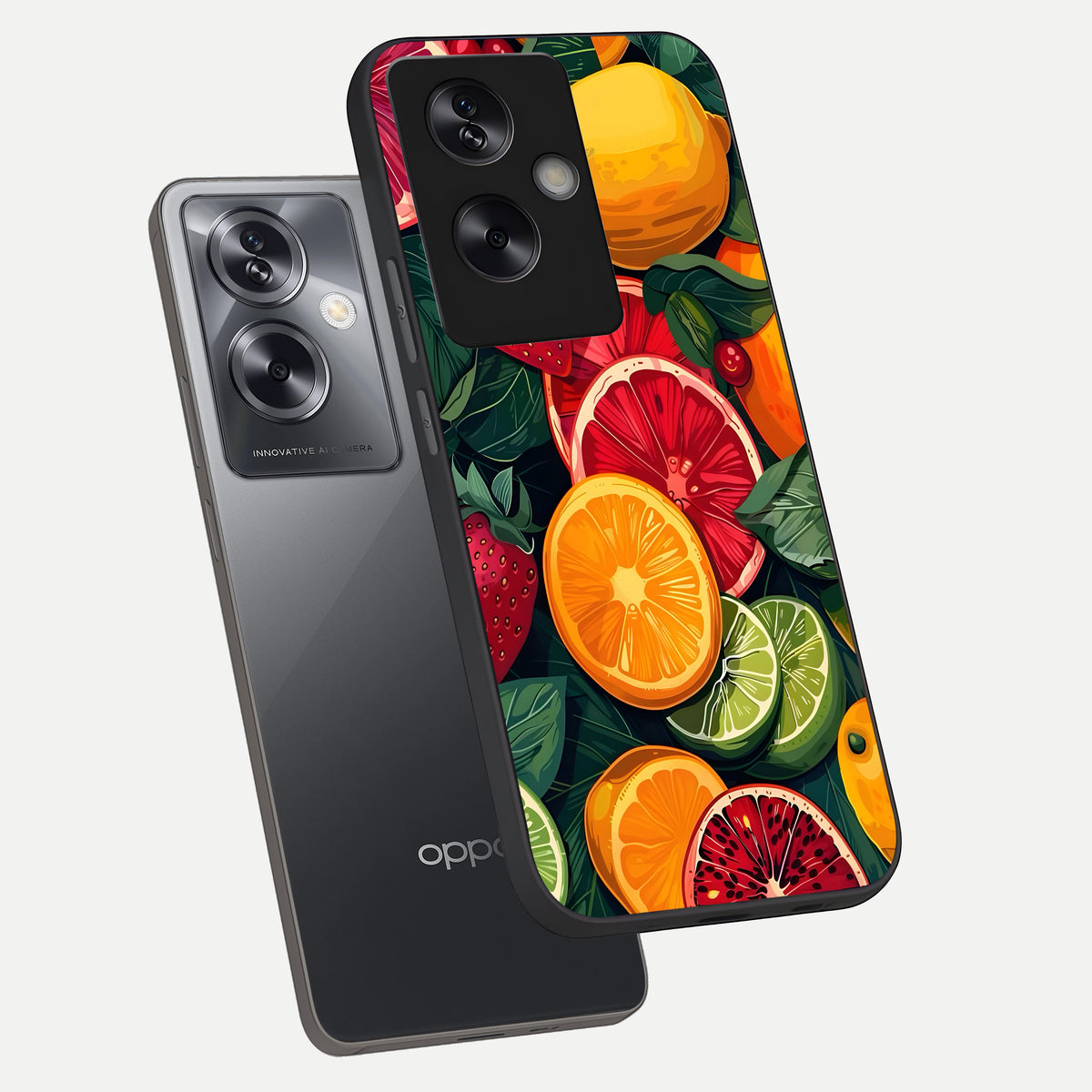  Multiple Fruits phone case For Oppo A79 showing premium glass back cover with detailed artwork