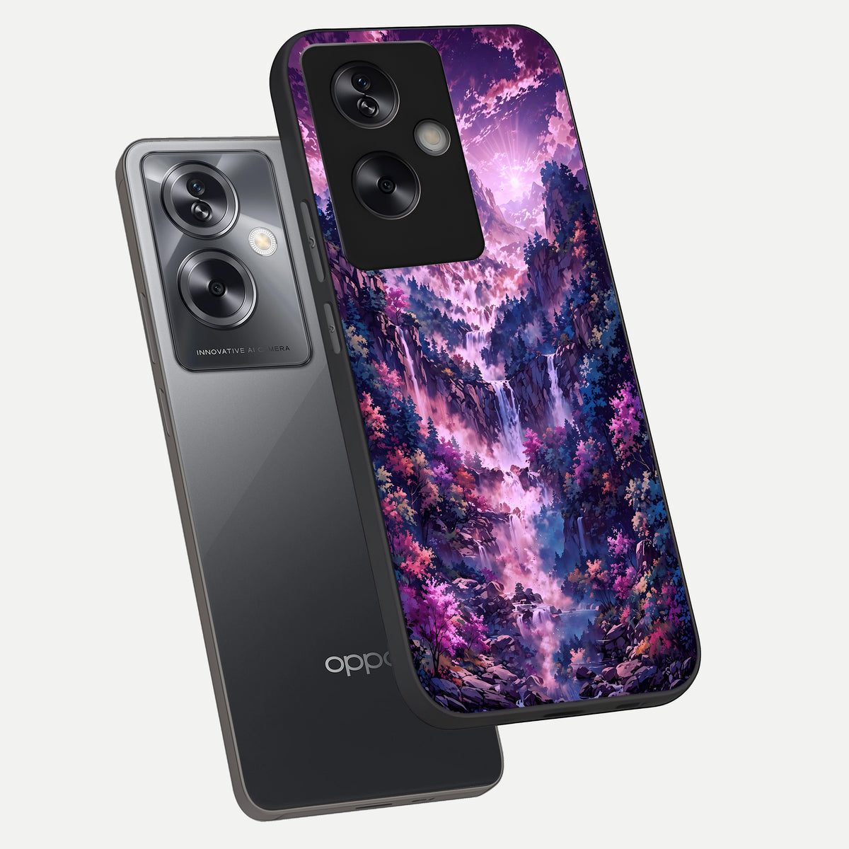  Mystic Cascade Peaks phone case For Oppo A79 showing premium glass back cover with detailed artwork
