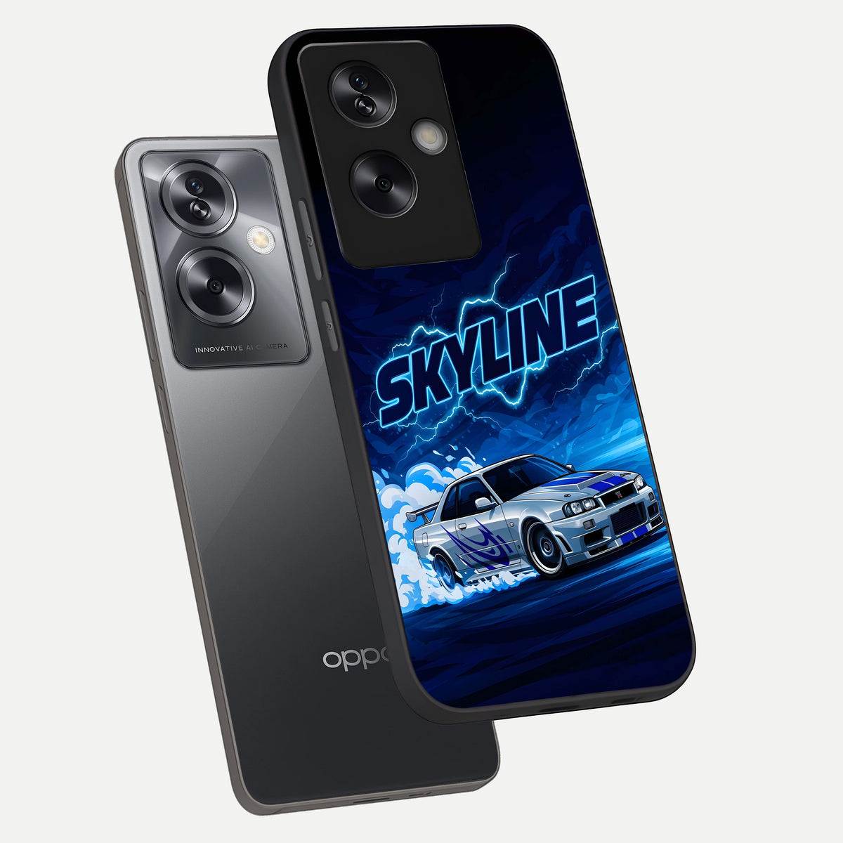  Neon Drift Beast phone case For Oppo A79 showing premium glass back cover with detailed artwork