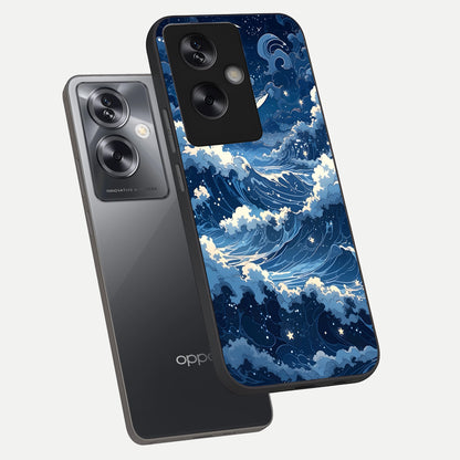  Ocean Moon Waves phone case For Oppo A79 showing premium glass back cover with detailed artwork