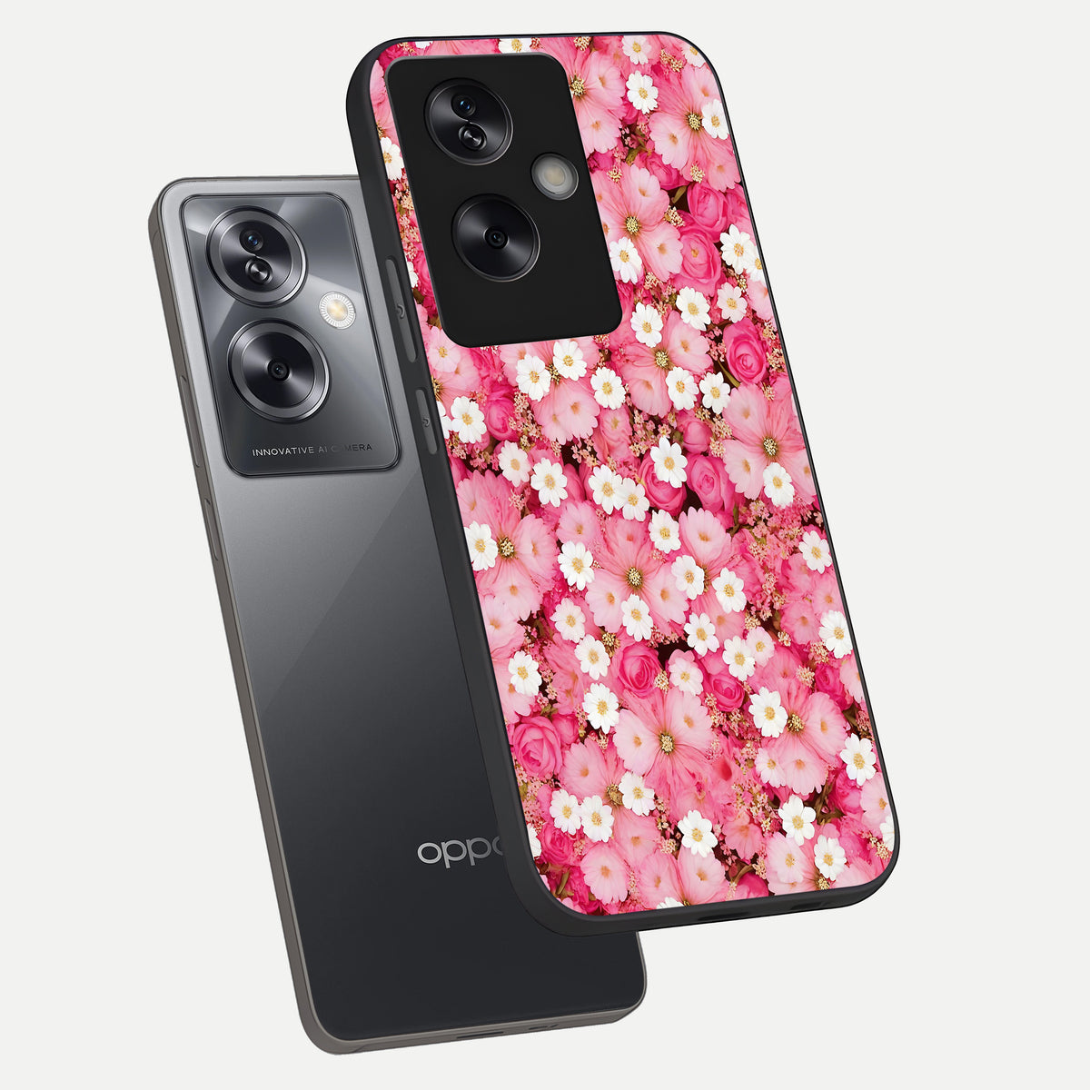  Pink Daisy Bliss phone case For Oppo A79 showing premium glass back cover with detailed artwork