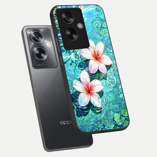  Pink Flowers in Water phone case For Oppo A79 showing premium glass back cover with detailed artwork
