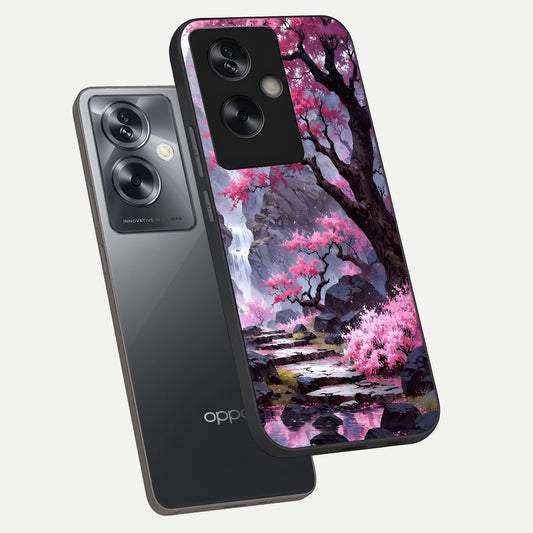  Pink Sunflower Glow phone case For Oppo A79 showing premium glass back cover with detailed artwork