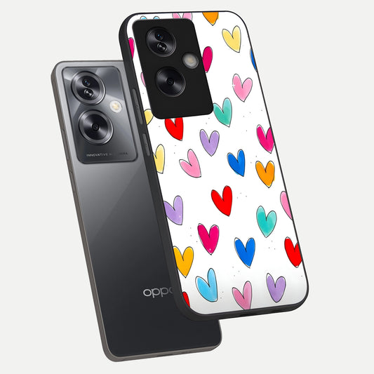  Playful Love Doodles phone case For Oppo A79 showing premium glass back cover with detailed artwork