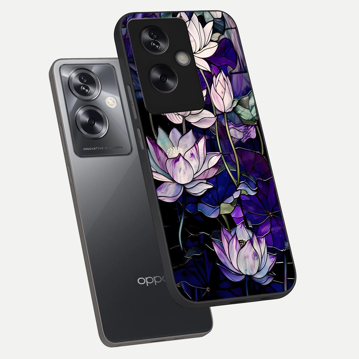  Purple Lotus Pattern phone case For Oppo A79 showing premium glass back cover with detailed artwork