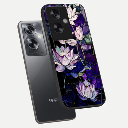  Purple Lotus Pattern phone case For Oppo A79 showing premium glass back cover with detailed artwork