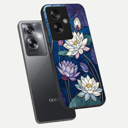  Purple Lotus Stained phone case For Oppo A79 showing premium glass back cover with detailed artwork