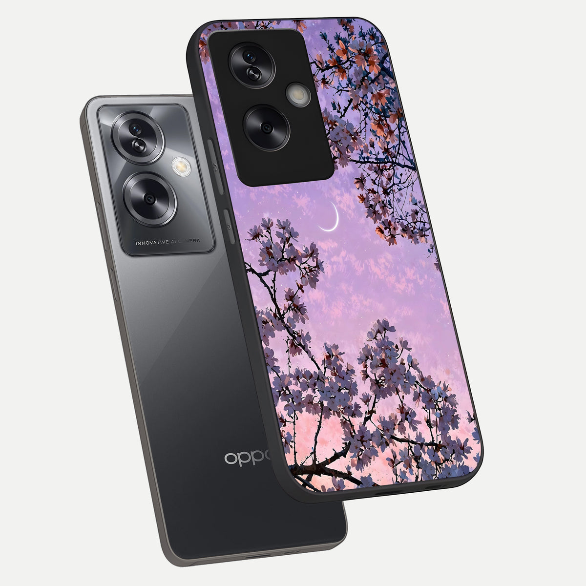  Purple Serenity Moon phone case For Oppo A79 showing premium glass back cover with detailed artwork