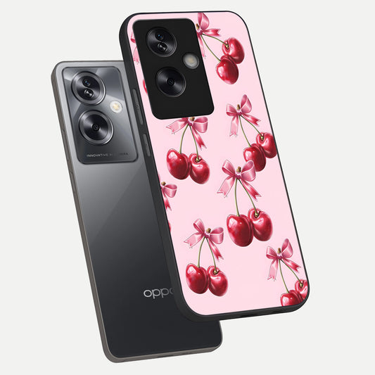  Red Cherries Pattern phone case For Oppo A79 showing premium glass back cover with detailed artwork