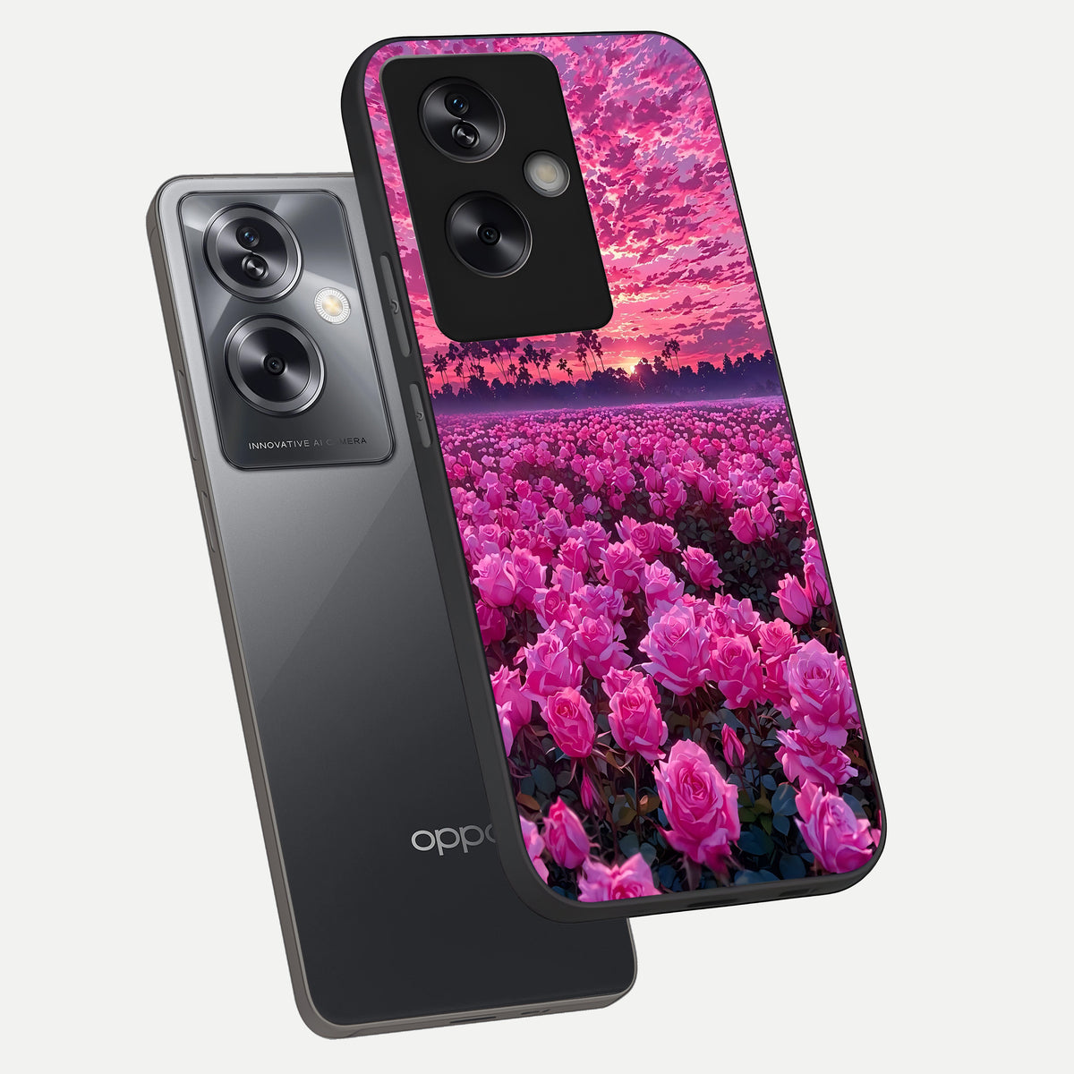  Rose Sunset Valley phone case For Oppo A79 showing premium glass back cover with detailed artwork