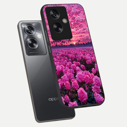  Rose Sunset Valley phone case For Oppo A79 showing premium glass back cover with detailed artwork