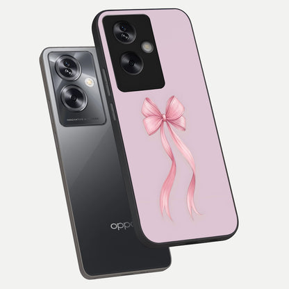  Soft Blush Bow phone case For Oppo A79 showing premium glass back cover with detailed artwork