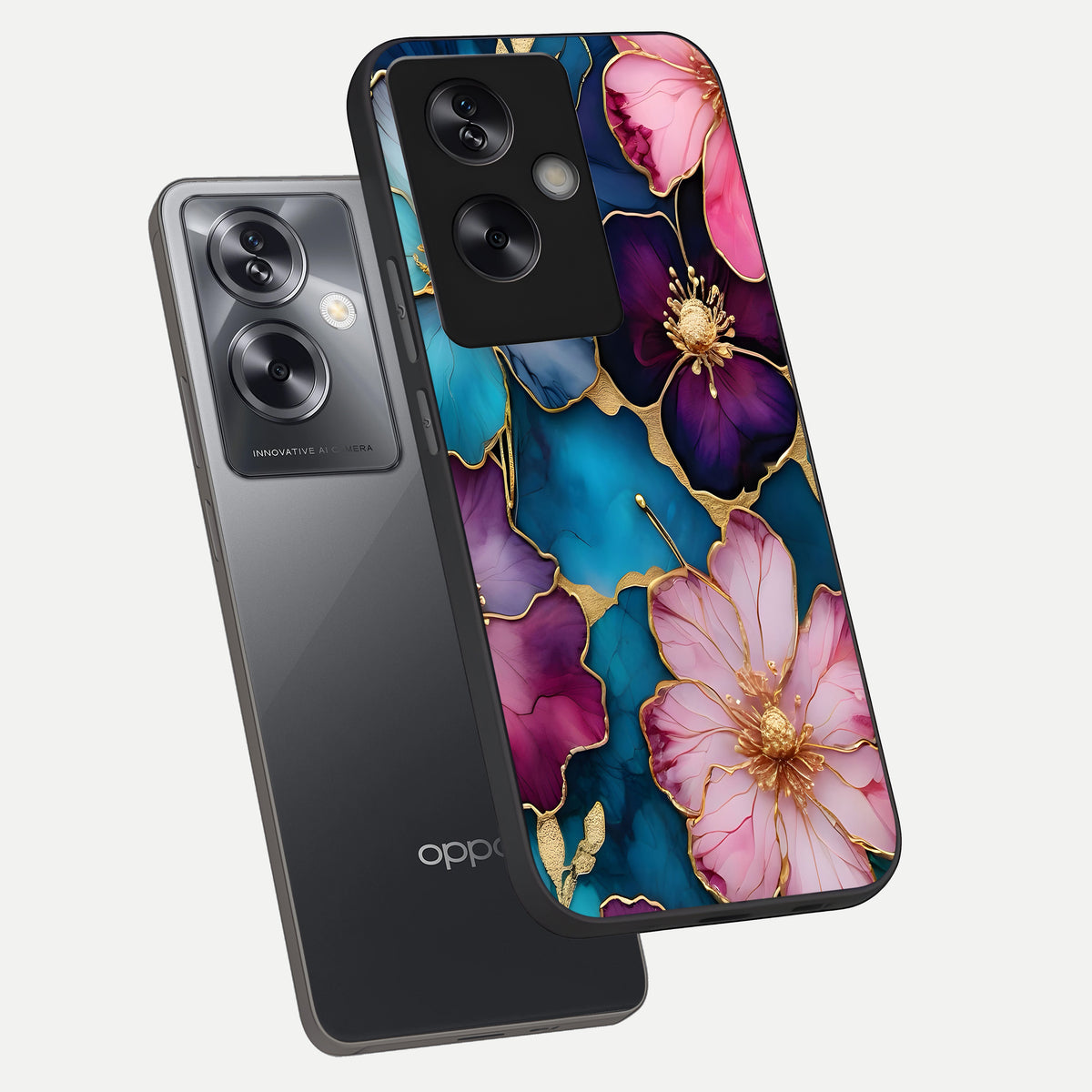  Sparkle Floral phone case For Oppo A79 showing premium glass back cover with detailed artwork