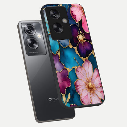  Sparkle Floral phone case For Oppo A79 showing premium glass back cover with detailed artwork