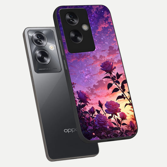  Starlit Rose Twilight phone case For Oppo A79 showing premium glass back cover with detailed artwork