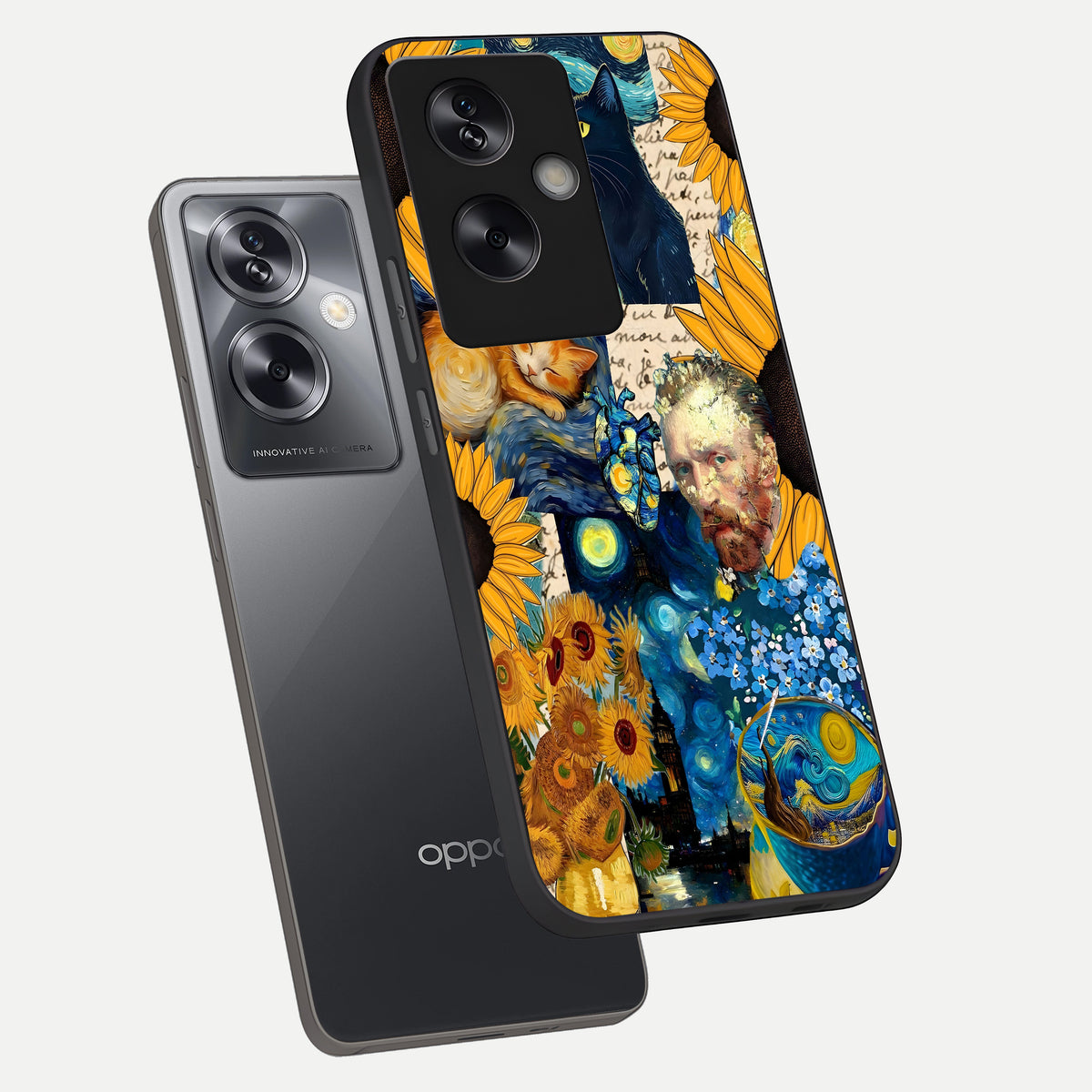  Sunflower Chic Mood Custom Name phone case For Oppo A79 showing premium glass back cover with detailed artwork