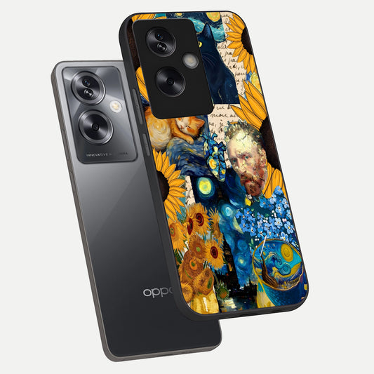  Sunflower Chic Mood Custom Name phone case For Oppo A79 showing premium glass back cover with detailed artwork
