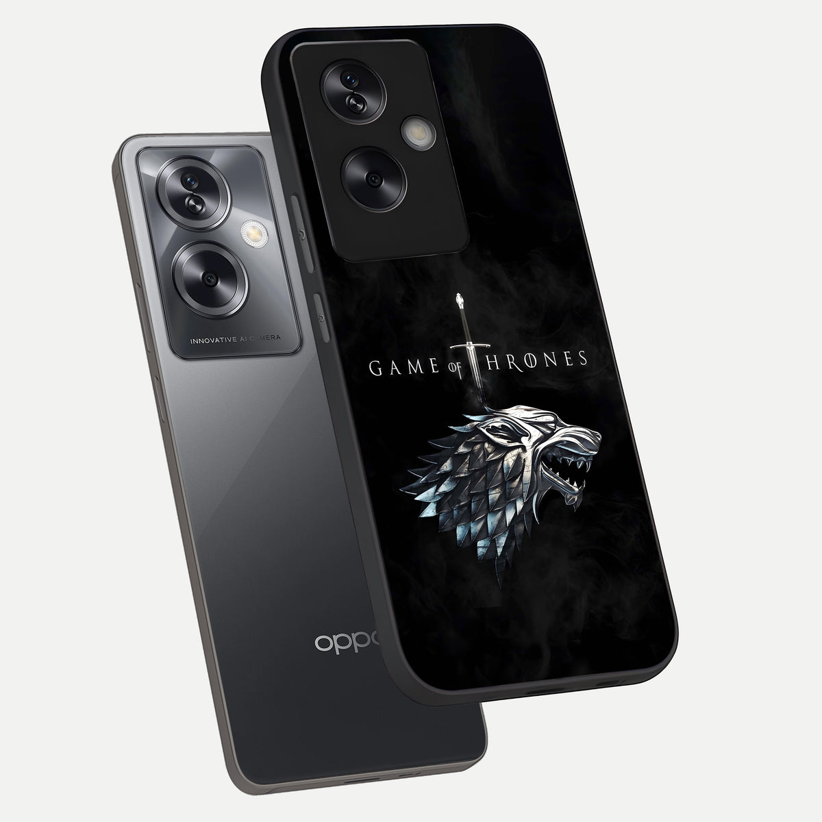  Throne Wolf Legacy phone case For Oppo A79 showing premium glass back cover with detailed artwork