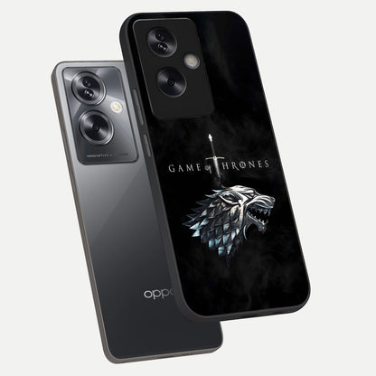  Throne Wolf Legacy phone case For Oppo A79 showing premium glass back cover with detailed artwork
