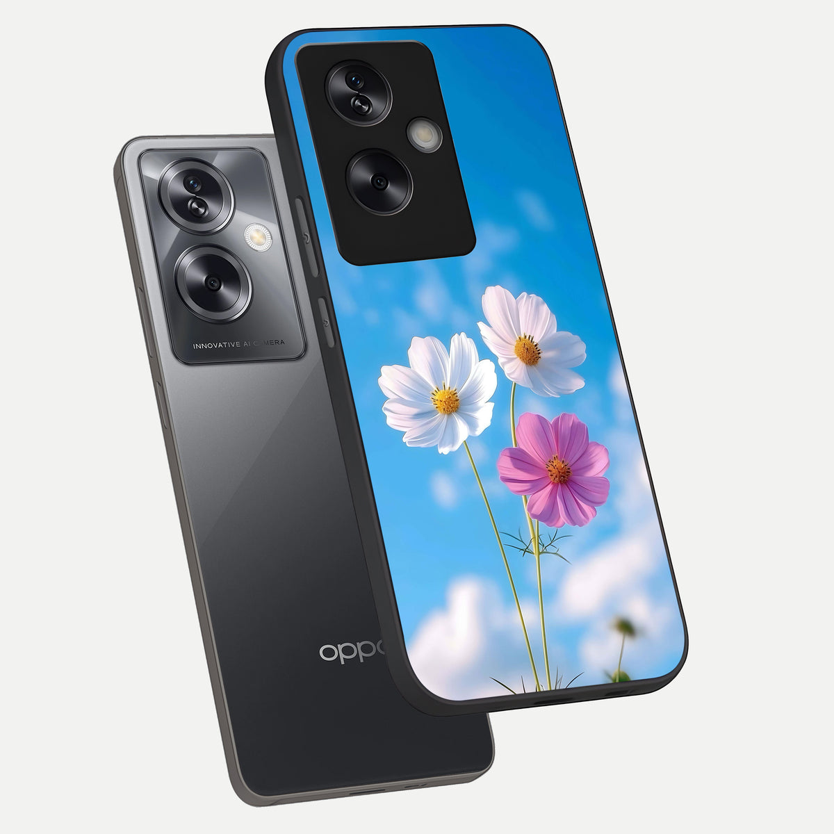  Tripple Flowers With Sky phone case For Oppo A79 showing premium glass back cover with detailed artwork