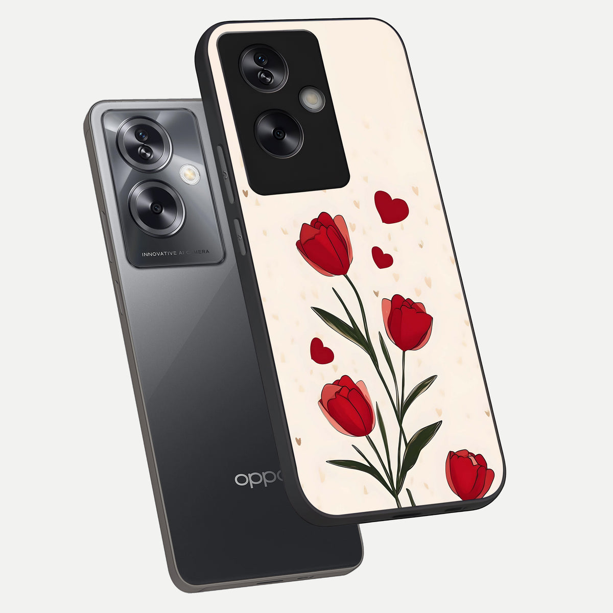  Tulip With Heart phone case For Oppo A79 showing premium glass back cover with detailed artwork